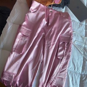 Baby pink silk pants